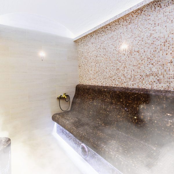 Interior of tiled home spa - home sauna
